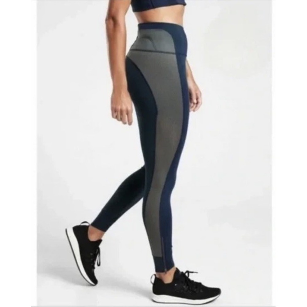 Athleta Allyson Felix Legend Mesh Blue And Grey Leggings Size Small